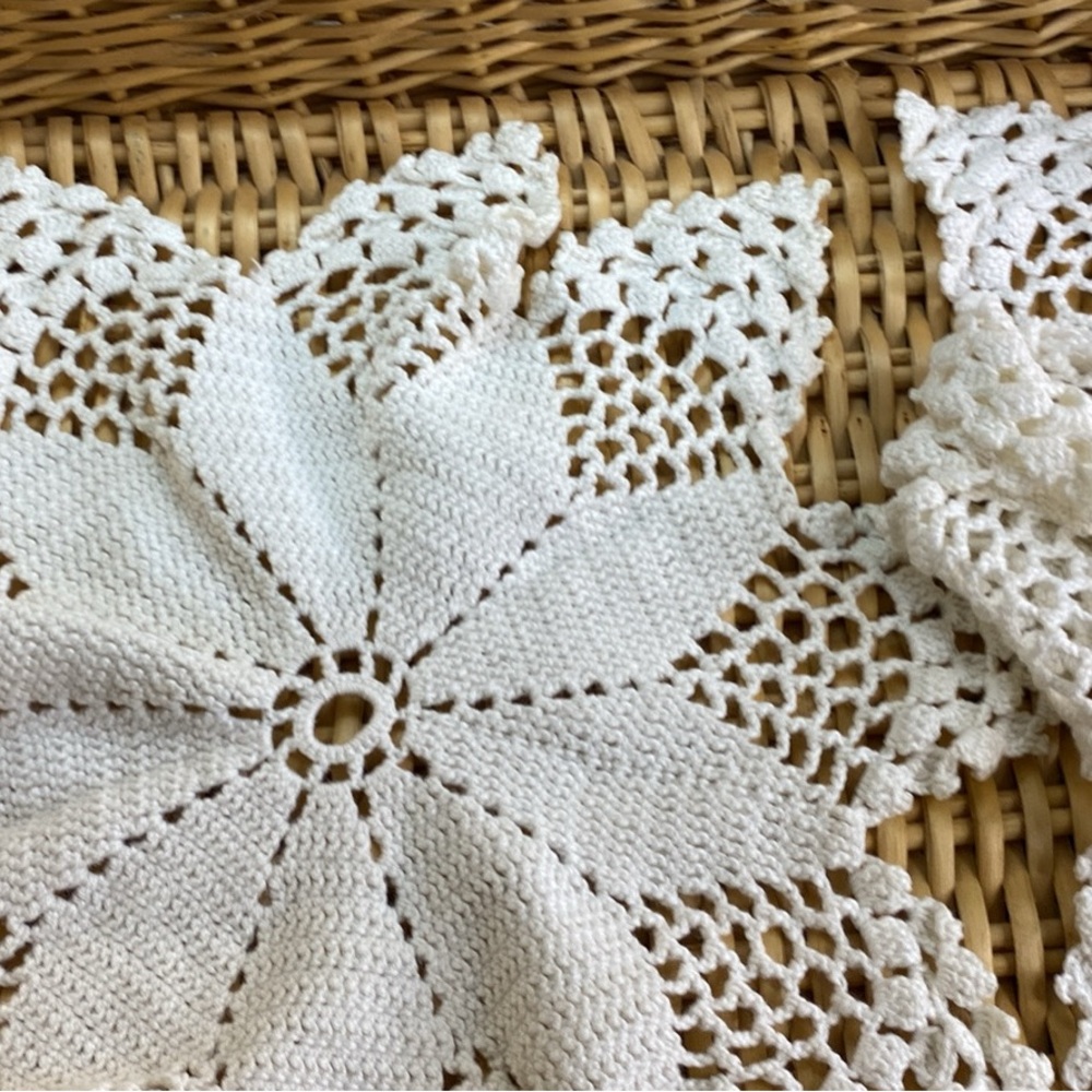 Two Vintage Star White Crochet Doilies